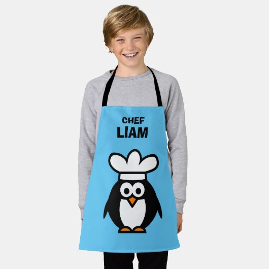 Schattige pinguïn chef-kok cartoon aangepaste scho schort (Gedragen)