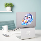 Schattige Pinguïn die op Ijs glijden Sticker (Laptop op bureau)