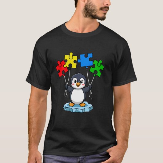 Schattige pinguïn die puzzelstukken vasthoudt Auti T-shirt (Voorkant)