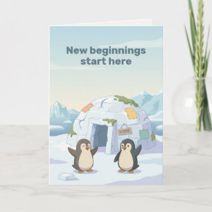Schattige Pinguïn Eerste IJshut   Nieuwe Beginnen Kaart