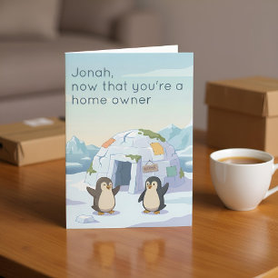 Schattige Pinguïn Eerste IJshut   Nieuwe Huiseigen Kaart