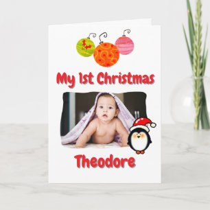 Schattige Pinguïn Eerste Kerstmis Persoonlijke Bab Kaart