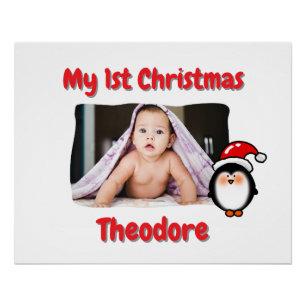 Schattige Pinguïn Eerste Kerstmis Persoonlijke Bab Perfect Poster