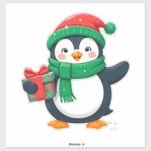 Schattige pinguïn gekleed voor kerst sticker (Vel)