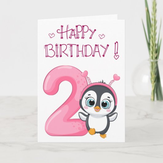 Schattige Pinguïn Gelverjaardag 2 Kaart (Voorkant)