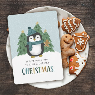 Schattige Pinguïn Grappige Pinguïn-achtige Kerstmi Feestdagenkaart
