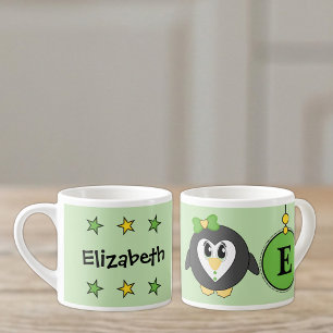 Schattige pinguïn groen geel met sterren kind's espresso kop