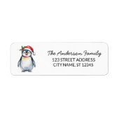 Schattige pinguïn in kerstmuts kerst retouradres etiket (Voorkant)