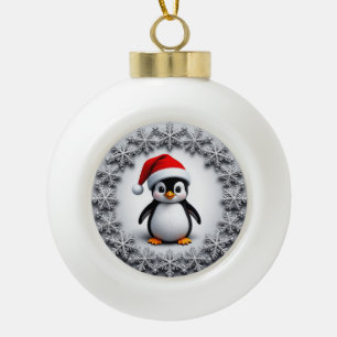 Schattige pinguïn in kerstmuts met feestelijke sne keramische bal ornament