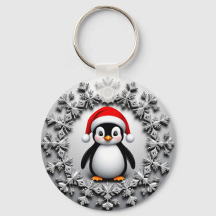 Schattige pinguïn in kerstmuts met feestelijke sne sleutelhanger