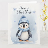 "Schattige Pinguïn" Kaart (Gele Bloem)