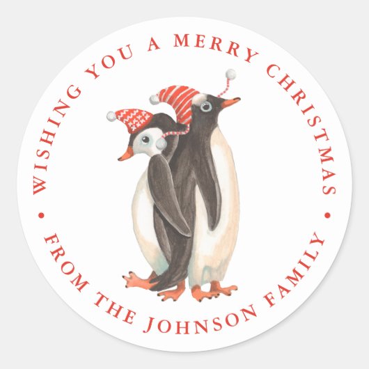 Schattige Pinguïn Kerst Vakantie Naam Ronde Sticker (Voorkant)
