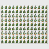 Schattige Pinguïn Kerstbomen Cadeaupapier (Vlak)