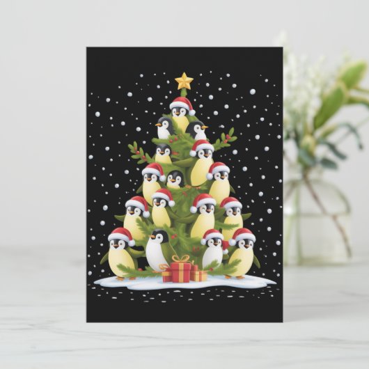 Schattige Pinguïn Kerstboom Grappige Feestdagen Kaart (Staand voorkant)