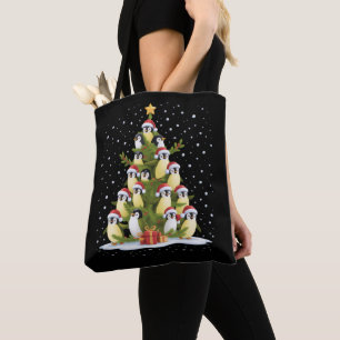 Schattige Pinguïn Kerstboom Grappige Feestdagen Tote Bag