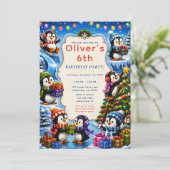 Schattige Pinguïn Kerstfeest Kaart (Staand voorkant)