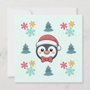 Schattige Pinguïn Kerstkaart – Wintervreugde in Bl