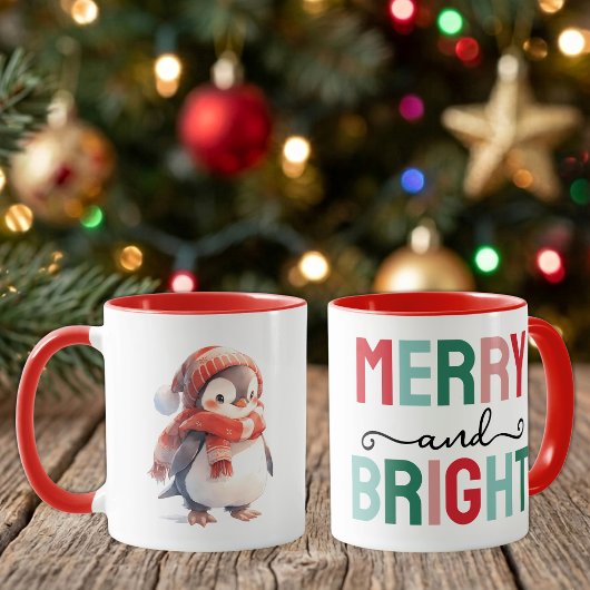 Schattige pinguïn kerstmis vrolijk en fel mok