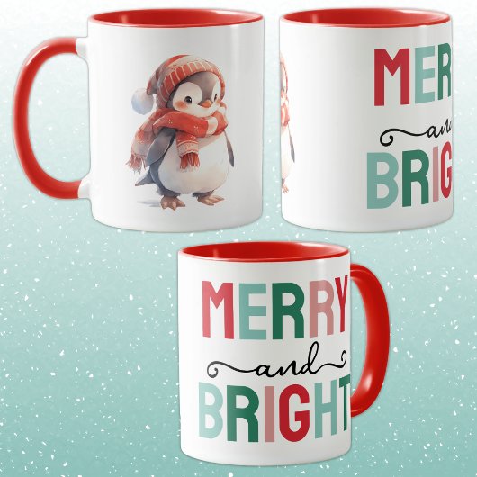 Schattige pinguïn kerstmis vrolijk en fel mok