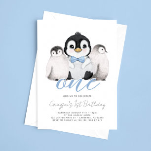 Schattige Pinguïn Kinderen Eerste 1e Verjaardag Kaart