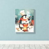Schattige Pinguïn Kookt Aquarel Winterkinderkamer Canvas Afdruk (Insitu (Houten vloer))