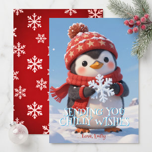 Schattige Pinguïn Koude Wensen Kinderen Winter Ker Feestdagenkaart