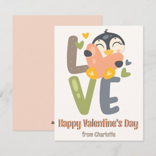 Schattige Pinguïn Liefde Kinderen Klaslokaal Valen Feestdagenkaart (Voorkant / Achterkant)