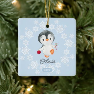 Schattige Pinguïn Meisjes Kerstmis Keramisch Ornament