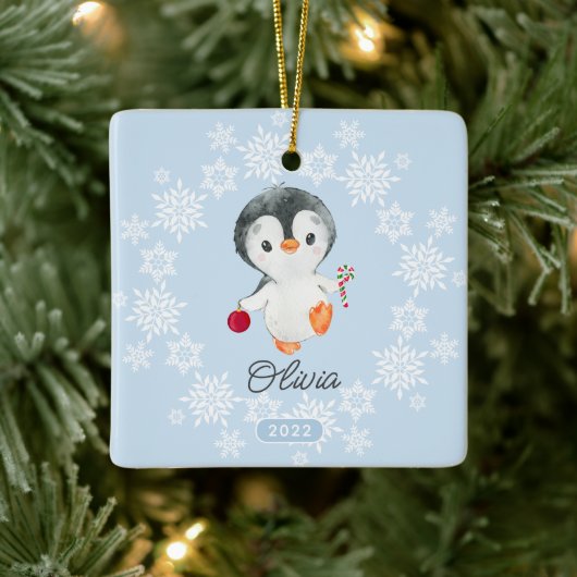 Schattige Pinguïn Meisjes Kerstmis Keramisch Ornament (Boom)