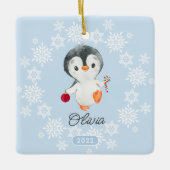 Schattige Pinguïn Meisjes Kerstmis Keramisch Ornament (Voorkant)