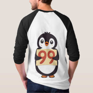 Schattige pinguïn met bord met het nummer 99 erop t-shirt