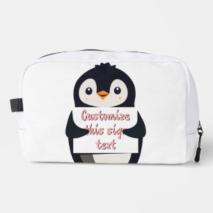 Schattige pinguïn met een bord voor gepersonalisee toilettasje