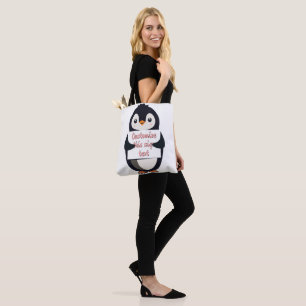 Schattige pinguïn met een bord voor gepersonalisee tote bag
