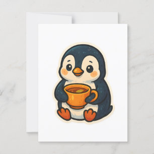 Schattige pinguïn met een kopje thee briefkaart