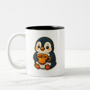 Schattige pinguïn met een kopje thee tweekleurige koffiemok