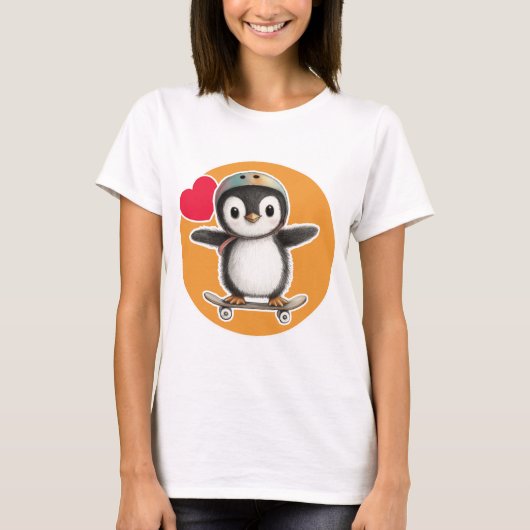 Schattige pinguïn met een skateboard t-shirt (Voorkant)