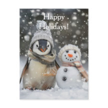 Schattige pinguïn met een sneeuwman winterthema
