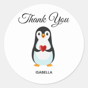 Schattige pinguïn met hart dank je ronde sticker