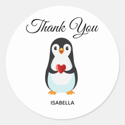 Schattige pinguïn met hart dank je ronde sticker (Voorkant)
