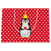 Schattige pinguïn met hart op rood groot cadeauzakje (Voorkant)