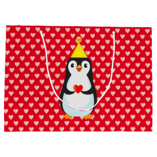 Schattige pinguïn met hart op rood groot cadeauzakje
