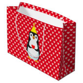 Schattige pinguïn met hart op rood groot cadeauzakje (Achterkant Gekanteld)