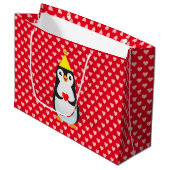 Schattige pinguïn met hart op rood groot cadeauzakje (Voorkant Gekanteld)