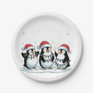 Schattige pinguïn met kerstmannenhoed Kerstpinguïn Papieren Bordje