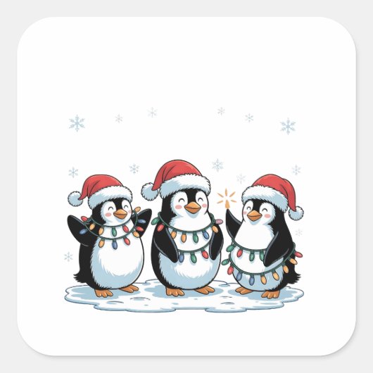 Schattige pinguïn met kerstmannenhoed Kerstpinguïn Vierkante Sticker (Voorkant)