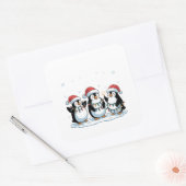 Schattige pinguïn met kerstmannenhoed Kerstpinguïn Vierkante Sticker (Envelop)