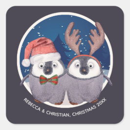 Schattige pinguïn met kerstmis vierkante sticker