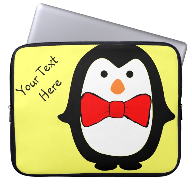 Schattige pinguïn met rode vlinderdas Gele elektro Laptop Sleeve (Voorkant)
