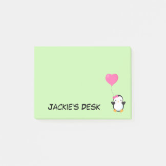 Schattige pinguïn met roze strik en roze hartballo post-it® notes