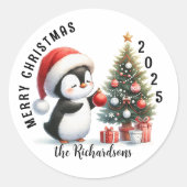 Schattige pinguïn moderne vrolijke kerst ronde sticker (Voorkant)
